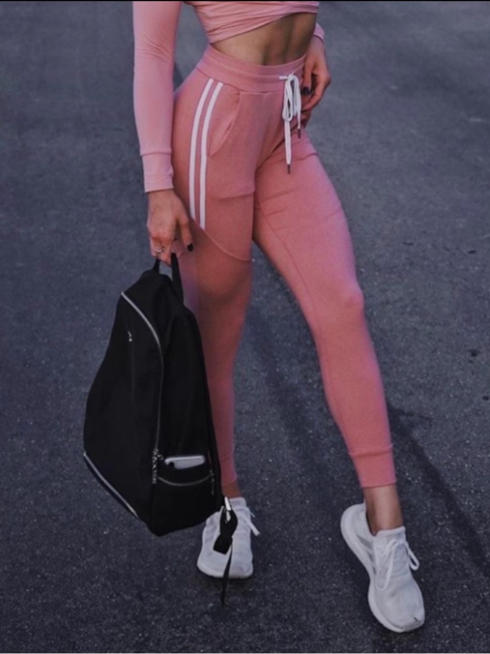BuffBunny Rust Pink Track Joggers with White Trim